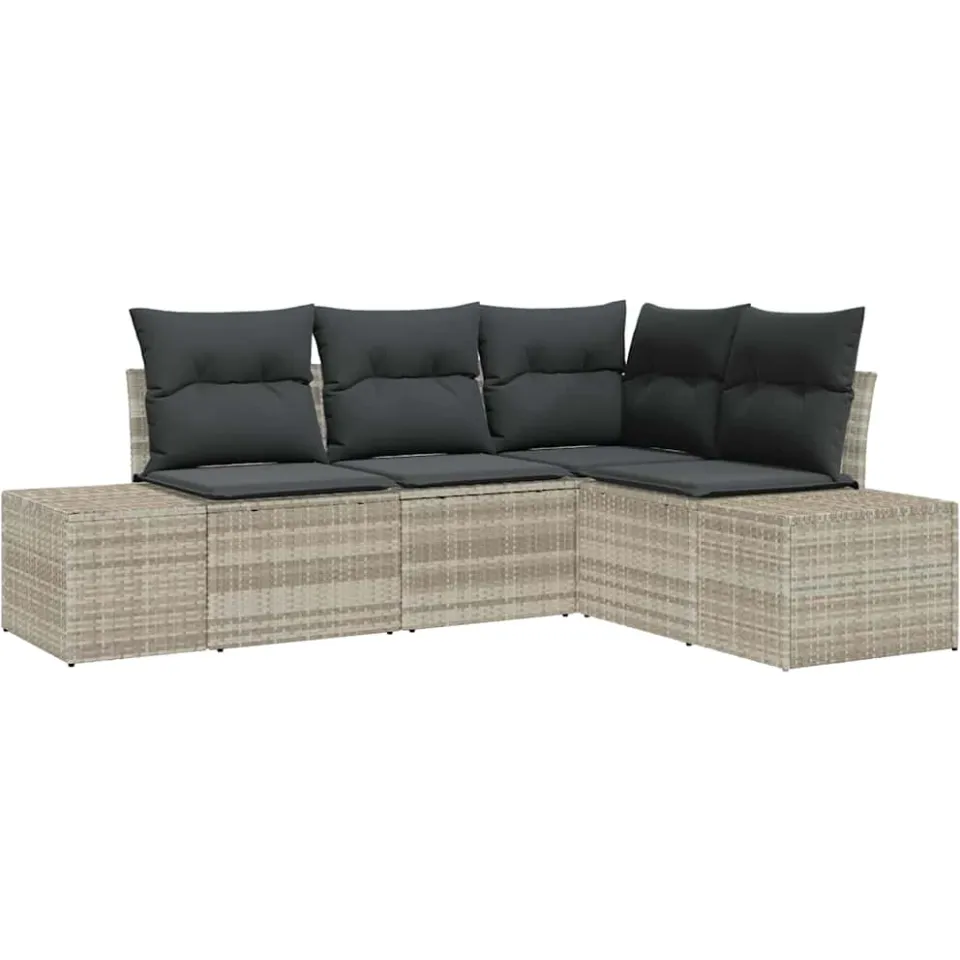 vidaXL Tuinbankenset 4 st Lichtgrijs poly rattan