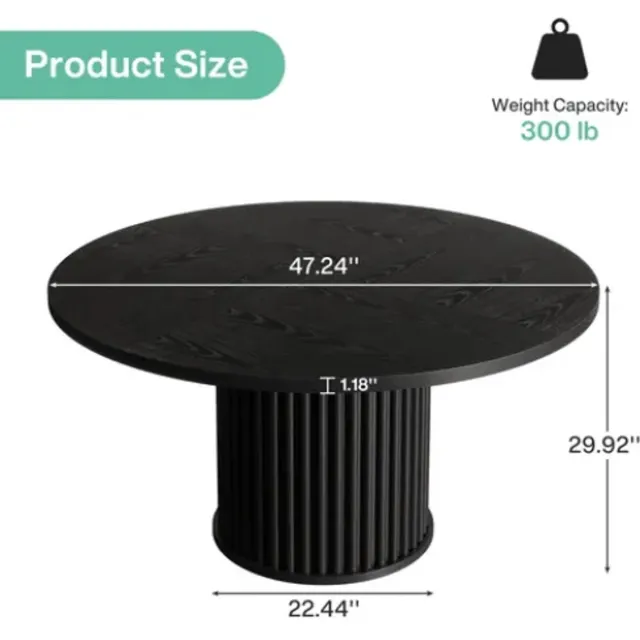 OKWISH Eettafel – Ronde Tafel Voor Keuken En Eethoek – 120 x 120 x 76 cm – Geschikt Voor 6 Personen – MDF En Metaal Zwart