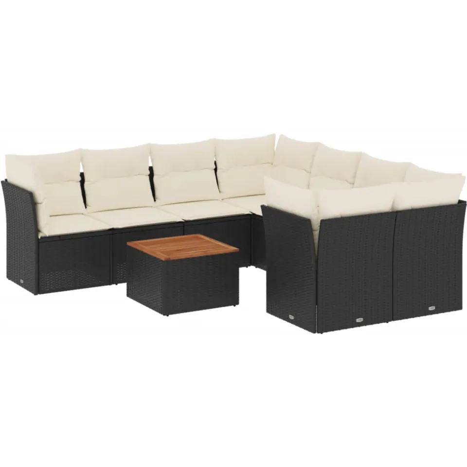 vidaXL 9-delige Loungeset met kussens poly rattan zwart, foto 4