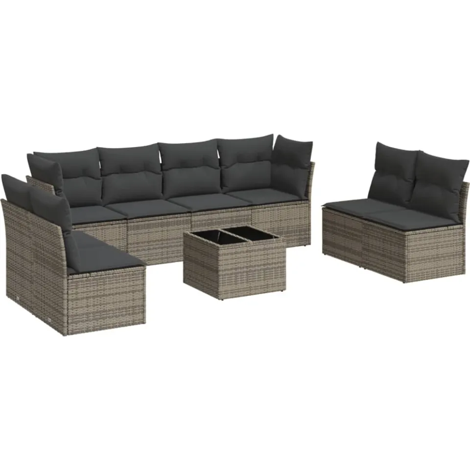 vidaXL 9-delige Loungeset met kussens poly rattan grijs
