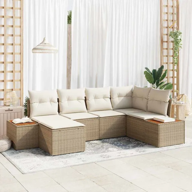 vidaXL Tuin Sofa Set 6 st Beige poly rattan, foto 2