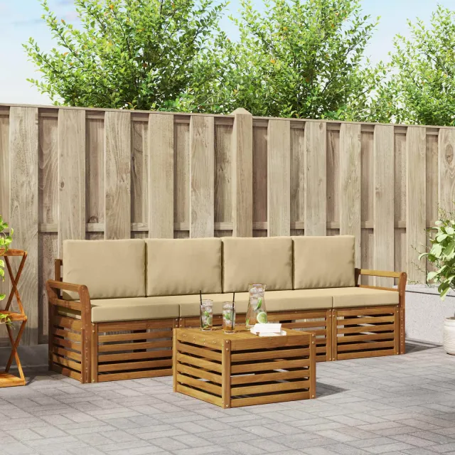 vidaXL Buiten bankenset 5 st 4-zits Natuurlijk en Beige