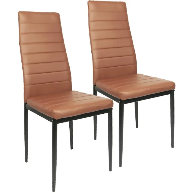 PIPIPOXER Eetkamerstoelen - Set Van 2 - Eettafelstoel - Keukenstoel -Stoel-PU Leer - Metalen Poten -Bruin