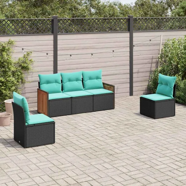 vidaXL 5-delige tuinbankset met kussens van zwart polyrotan, foto 2