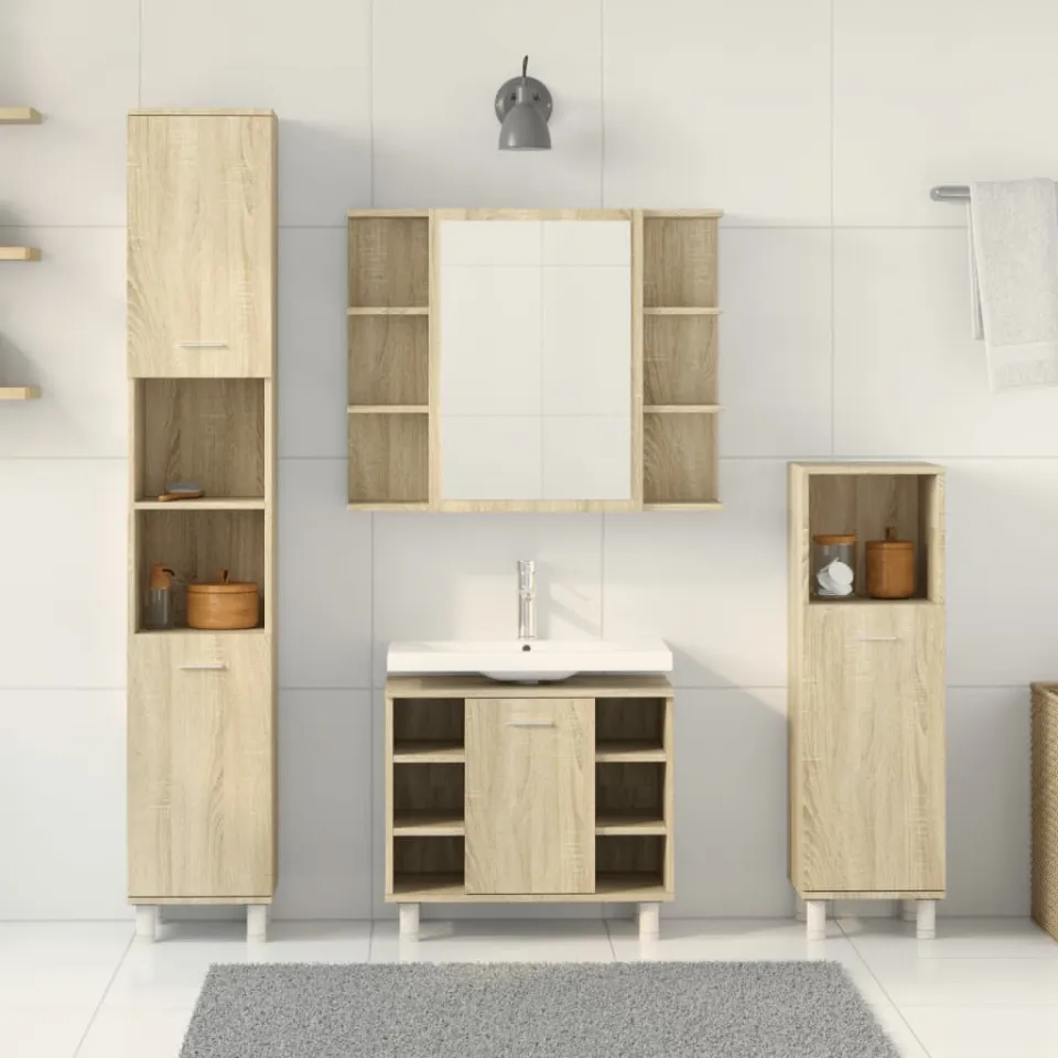 vidaXL 4-delige Badkamermeubelset bewerkt hout sonoma eikenkleurig, foto 2