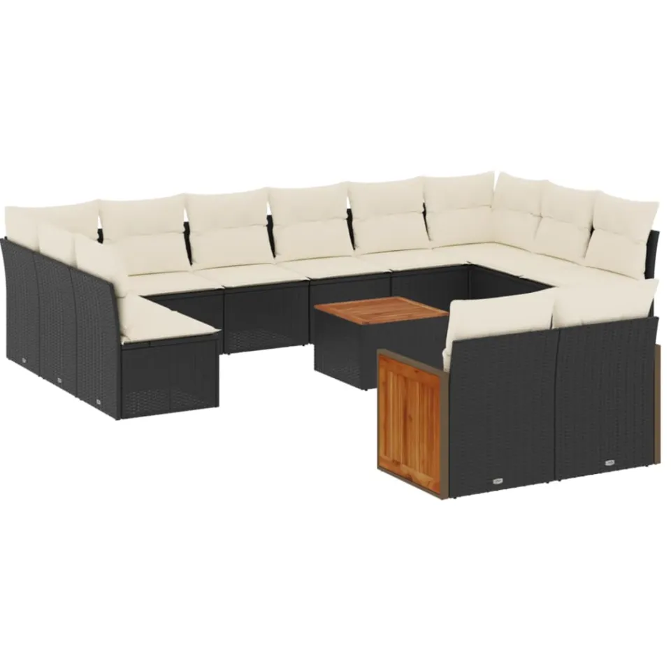 vidaXL 13-delige Loungeset met kussens poly rattan zwart, foto 3