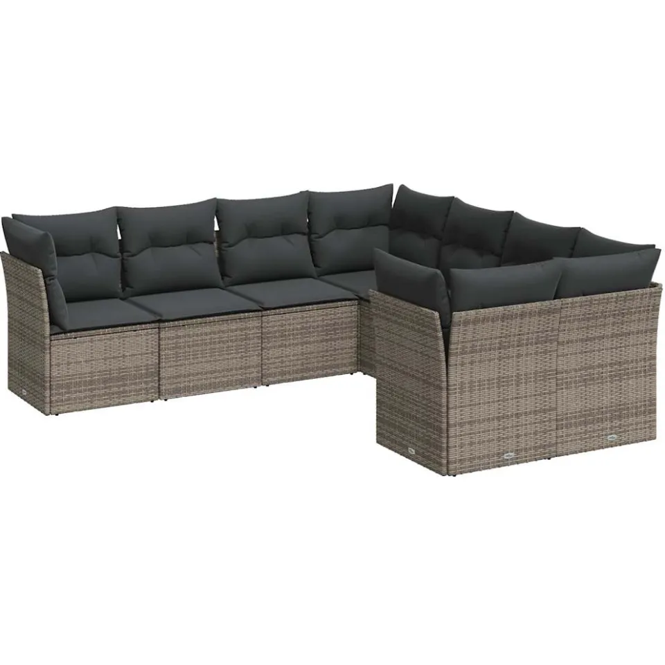 vidaXL 8-delige Loungeset met kussens poly rattan grijs, foto 4
