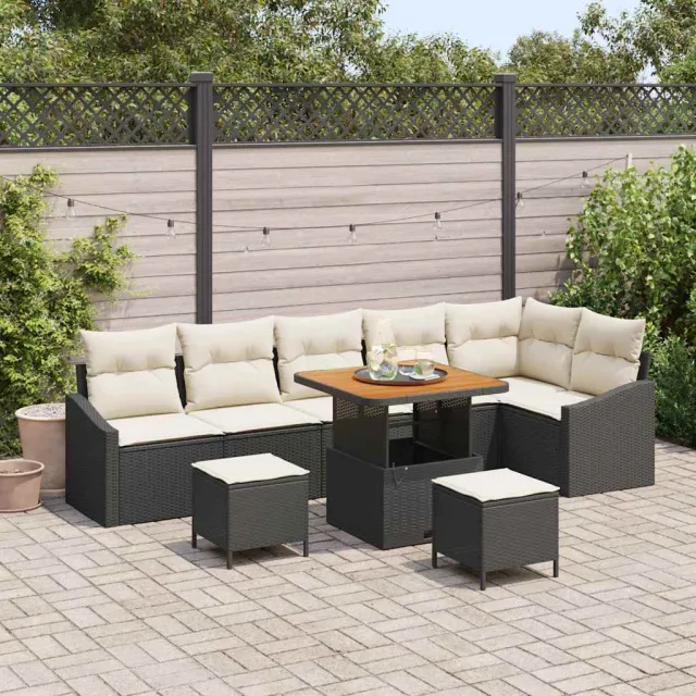 vidaXL Tuinbankenset 9 st Zwart poly rattan, foto 2