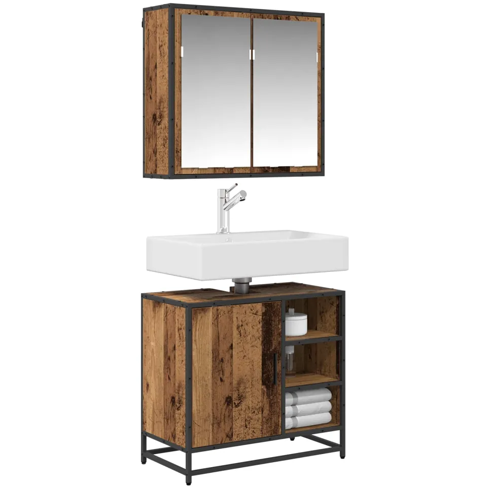 vidaXL Badkamermeubelset 2 st Oud Hout 65 x 33 x 60 cm Bewerkt hout bruin