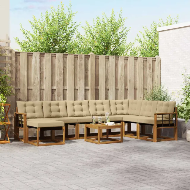 vidaXL Buiten bankenset 9 st 8-zits Natuurlijk en Beige