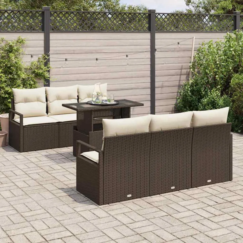 vidaXL Tuin Sofa Set 7 st Bruin Poly riet, foto 3