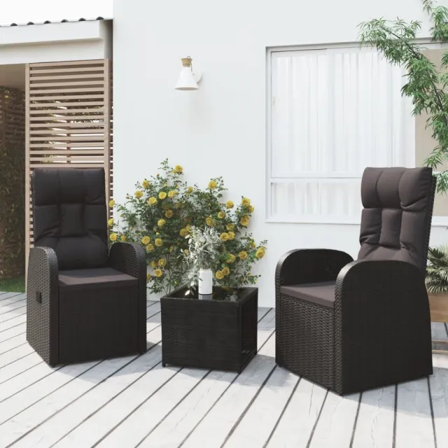 vidaXL 3-delige Loungeset poly rattan en staal zwart