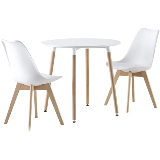 sweeek Ronde eettafel ø80cm en 2 scandinavische stoelen - hedvig Wit