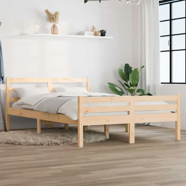 vidaXL Bedframe massief hout 135x190 cm bruin