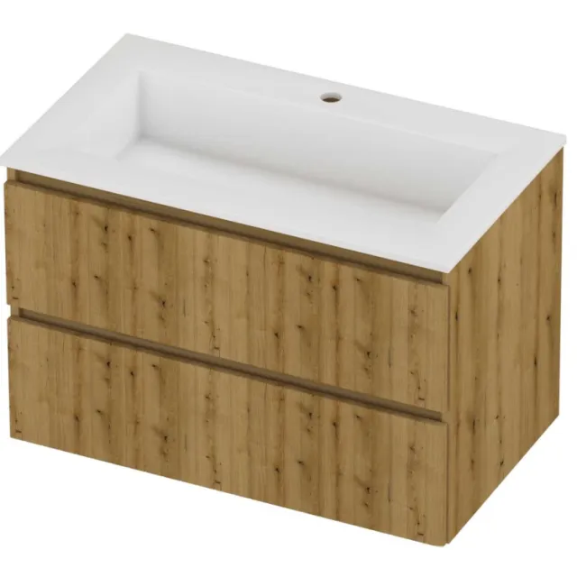 Proline Aristo Badmeubelset Polystone Elegant 1 Kraangat 80x46x54 cm Glans Wit Urban Oak Eiken
