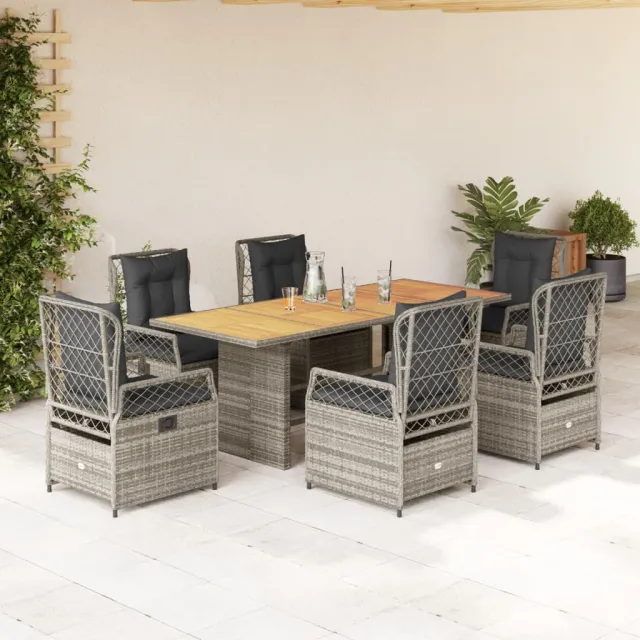 vidaXL 7-delige Tuinset met kussens poly rattan grijs, foto 2
