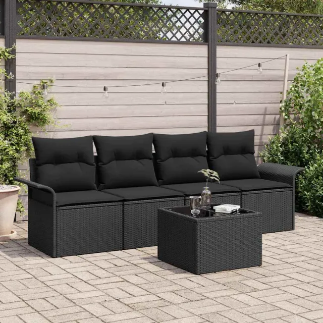 vidaXL Bankstel 5 st Zwart poly rattan, foto 2