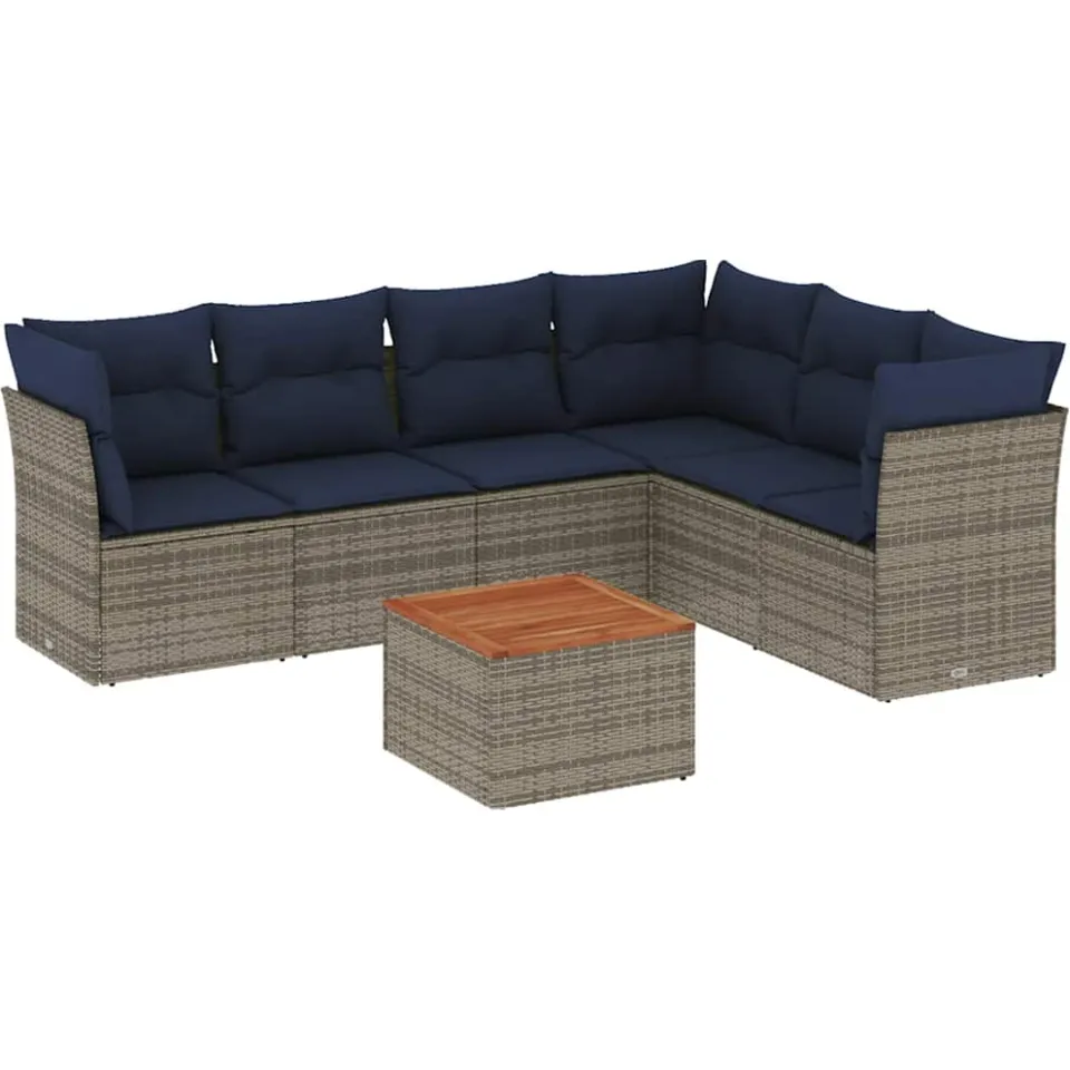 vidaXL 7-delige Loungeset met kussens poly rattan grijs, foto 3