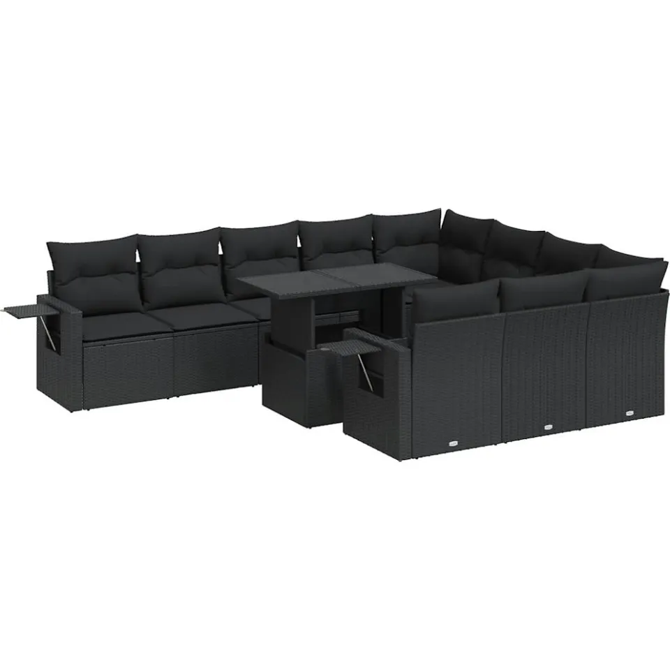 vidaXL 11-delige Loungeset met kussens poly rattan zwart, foto 3