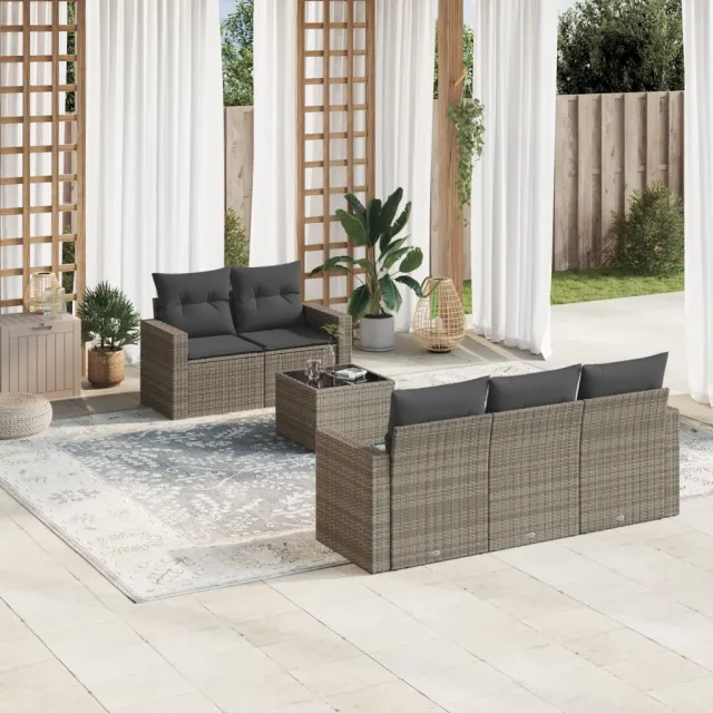 vidaXL 6-delige Loungeset met kussens poly rattan grijs, foto 2