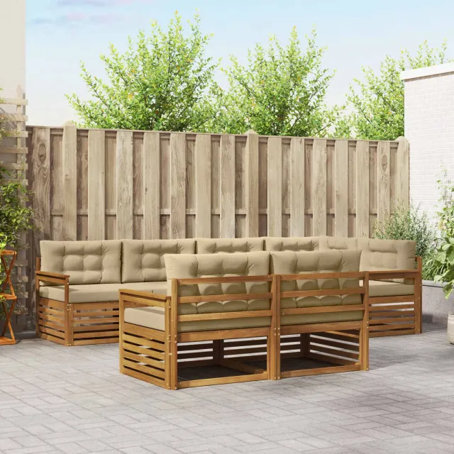 vidaXL Buiten bankenset 7 st 7-zits Natuurlijk en Beige