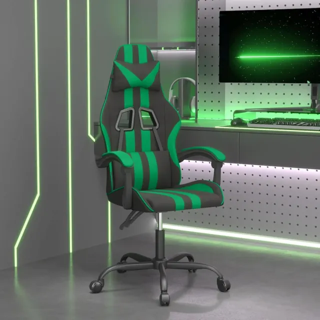 vidaXL Gamestoel draaibaar kunstleer zwart en groen, foto 2