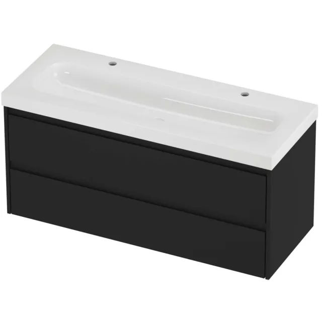 Proline Haga Badmeubelset Polystone Mezza 2 Kraangaten 120x46x58 cm Glans Wit Mat Zwart