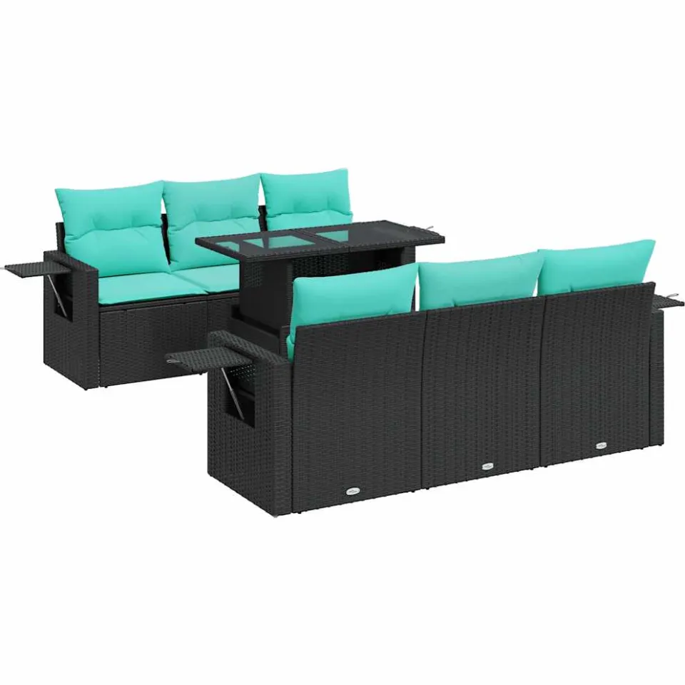 vidaXL 7-delige Loungeset met kussens poly rattan acacia zwart, foto 4