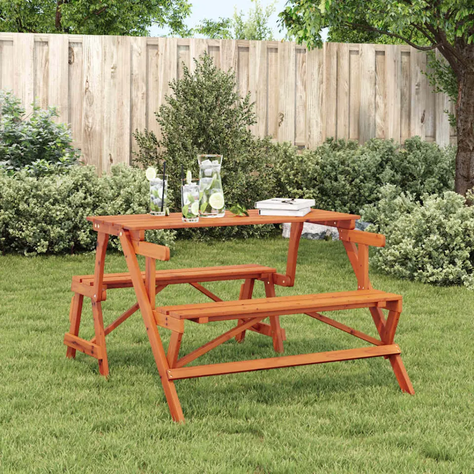 vidaXL Picknicktafel met banken 2-in-1 ombouwbaar massief vurenhout bruin, foto 3