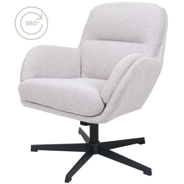 Home67 Fauteuil Louise Natural - Draaibare Design Fauteuil van Bouclé Stof in Scandinavische / Hotel Chique Stijl Wit
