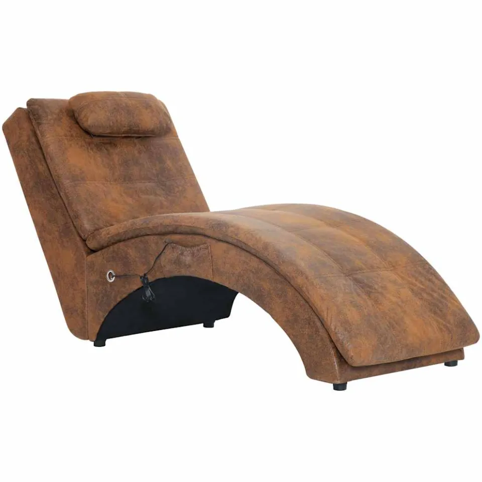vidaXL Massage chaise longue met kussen kunstsuède bruin, foto 3