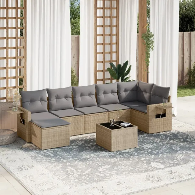vidaXL 8-delige Loungeset met kussens poly rattan beige, foto 2