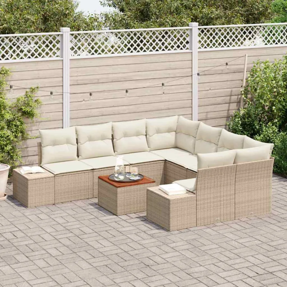 vidaXL Tuinbankenset 9 st Beige poly rattan, foto 3