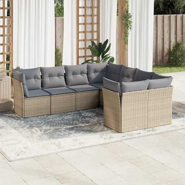 vidaXL 8-delige Loungeset met kussens poly rattan beige, foto 2