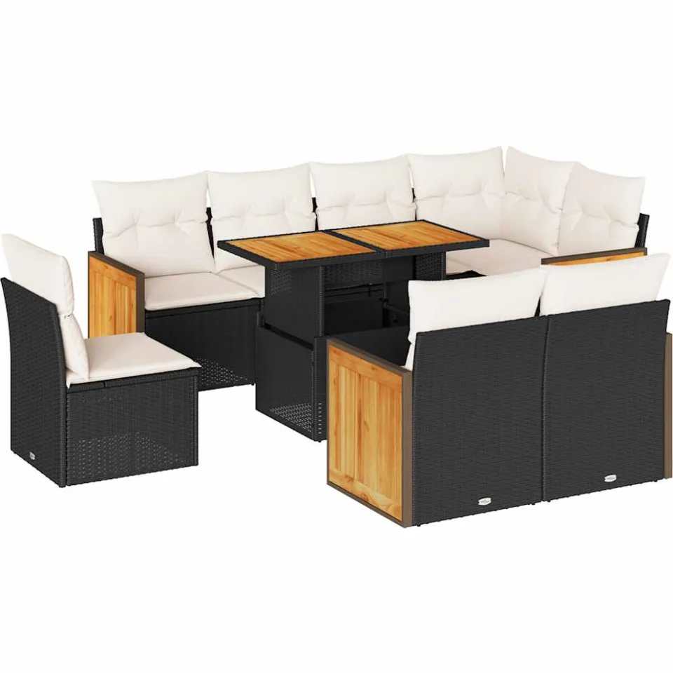 vidaXL 9-delige Loungeset met kussens poly rattan acacia zwart, foto 3