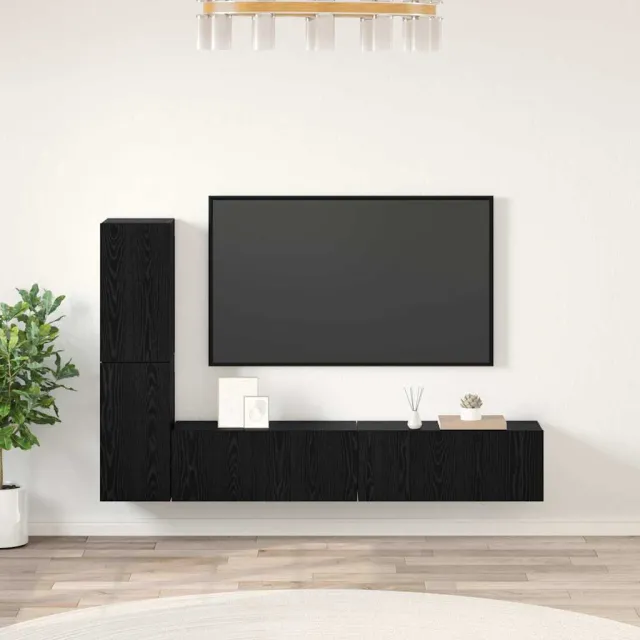 vidaXL Wand tv-kast 2 st Zwart Eiken Bewerkt hout