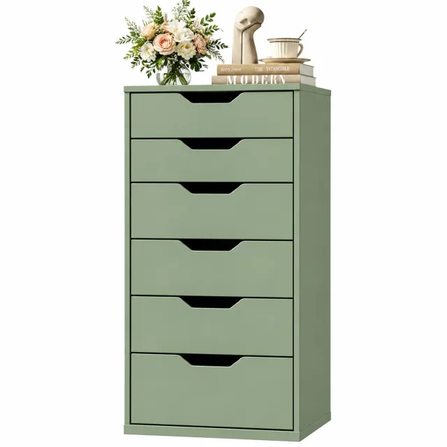 DPLUNIQ Kast - Ladekast - Dressoir - Opbergkast - 45x40x90,5cm - Hout - 6 lades - 4x Groot & 2x Klein - Multifunctioneel - Groen