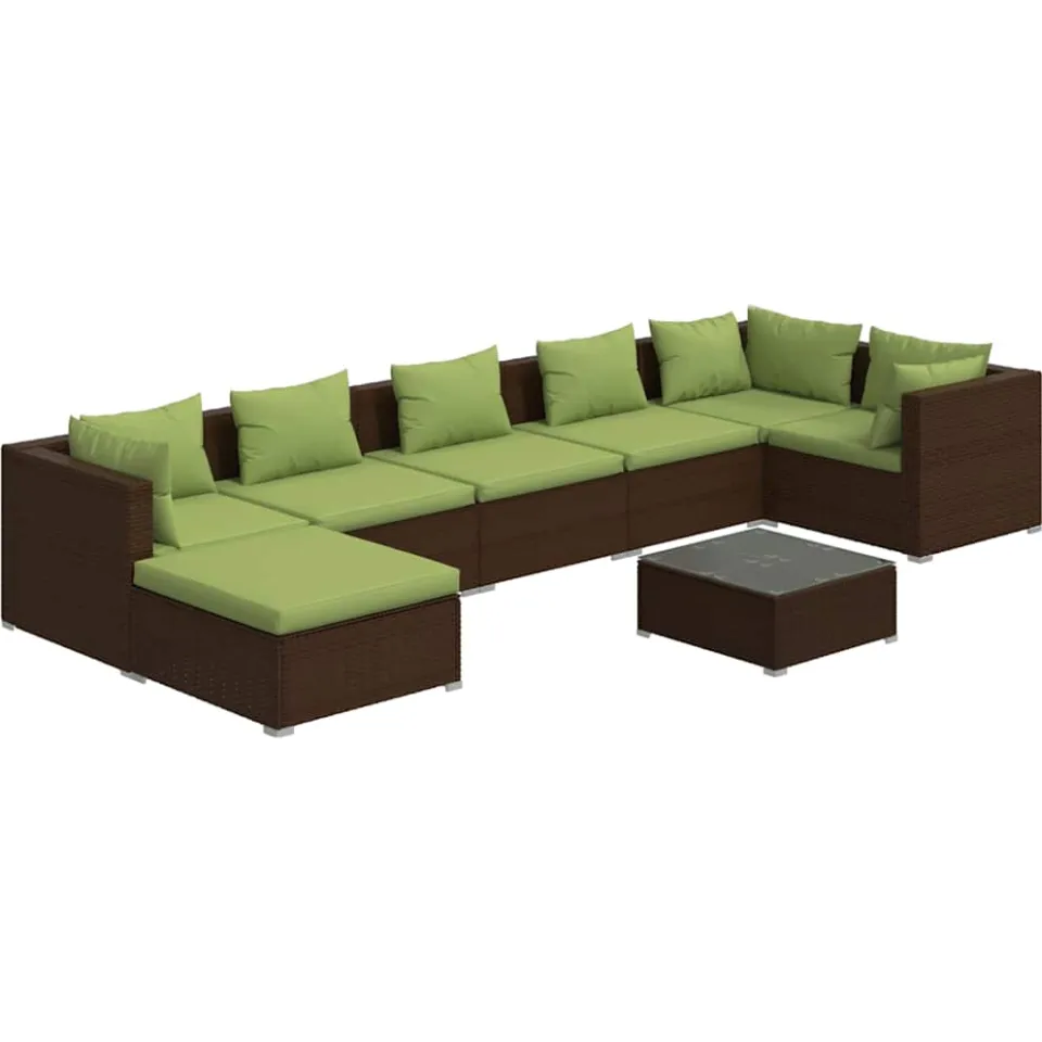 vidaXL 8-delige Loungeset met kussens poly rattan bruin, foto 3