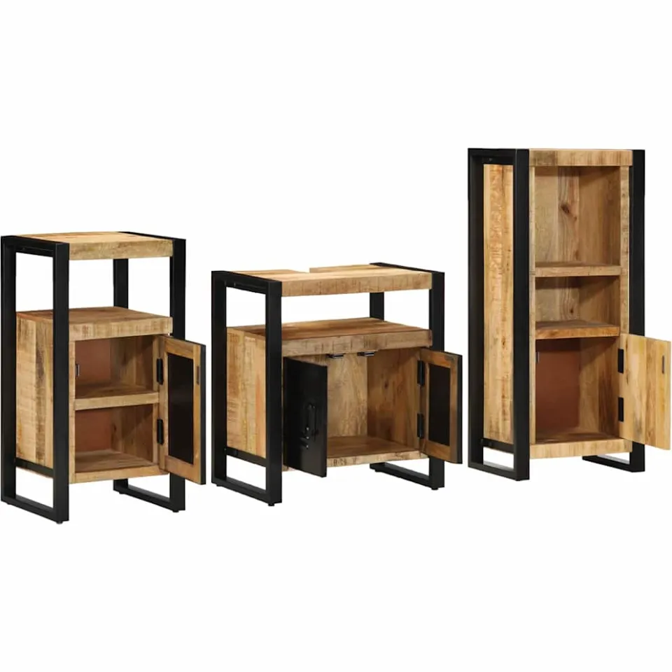 vidaXL Badkamermeubelset 3 st Bruin en zwart Massief Mango Hout, foto 2