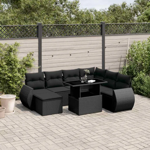 vidaXL 8-delige Loungeset met kussens poly rattan zwart, foto 2
