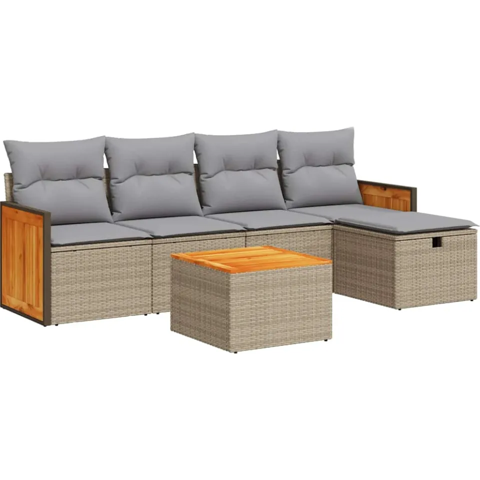 vidaXL 6-delige Loungeset met kussens poly rattan beige, foto 3