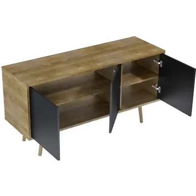 Royo Wastafelonderkast Woody 140cm - Zwart En Natuurlijke Eik Mat - Met 3 Deuren, foto 2
