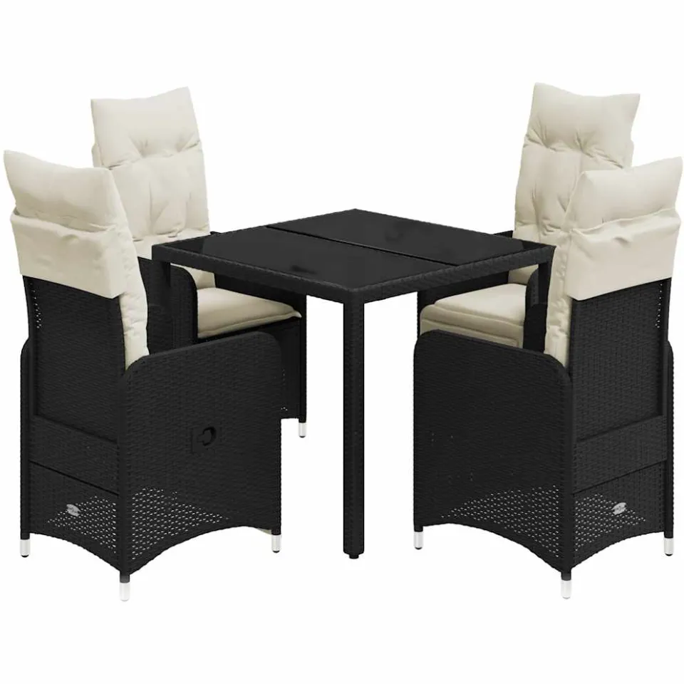 vidaXL 5-delige Bistroset met kussens poly rattan zwart, foto 3