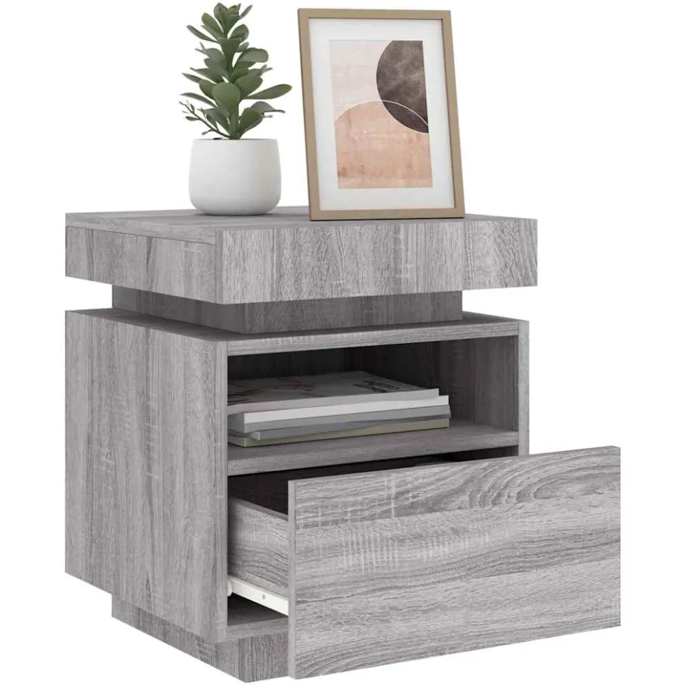 vidaXL Nachtkastje met LED-verlichting 40x39x48,5 cm grijs sonoma