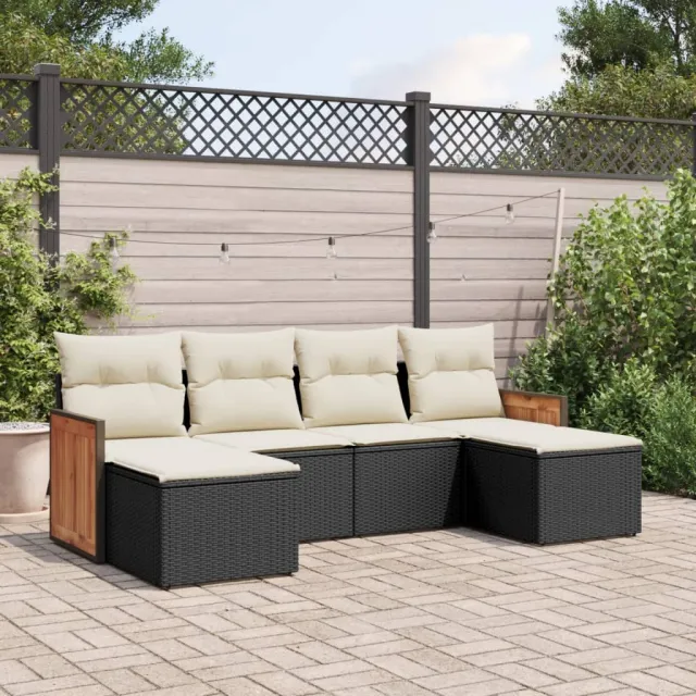 vidaXL 6-delige Loungeset met kussens poly rattan zwart, foto 2