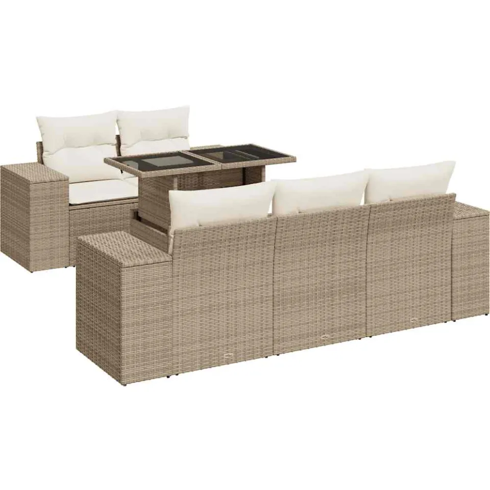 vidaXL 6-delige Loungeset met kussens poly rattan beige, foto 3