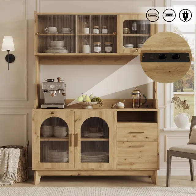 COVREO Buffetkast 120x40x178 cm hout, spaanplaat met stopcontacten Houtkleur