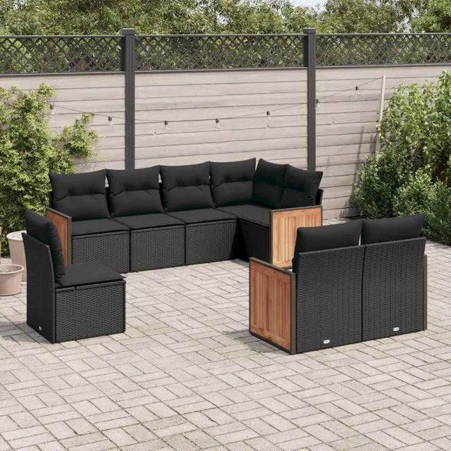 vidaXL 8-delige Loungeset met kussens poly rattan zwart, foto 2