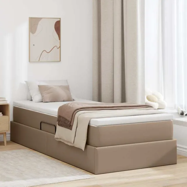 vidaXL Opslag bed met matras Cappuccino 90 x 200 cm Nep Leer Bruin