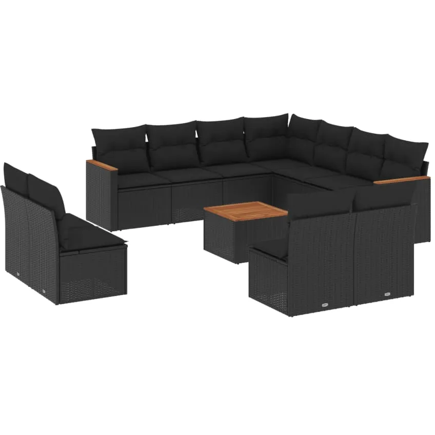 vidaXL 12-delige Loungeset met kussens poly rattan zwart, foto 3